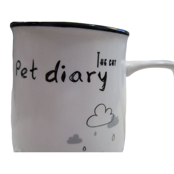 Black and White Cat Under Rain Clouds Pet Diary Mug Unmarked Unsigned EUC - Picture 5 of 13